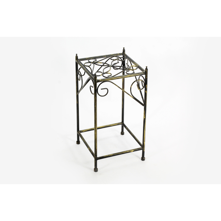 ORE International 20.67" Medium Lattice Square Black / Gold Cast Metal Plant Stand image - 1