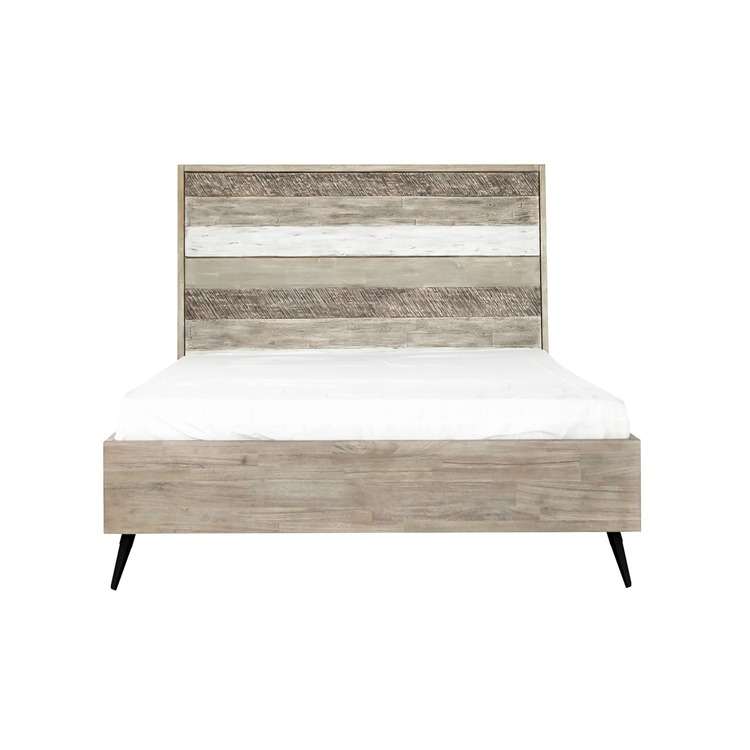 Homestock French Country Platform Bed in Two Tone Acacia Wood