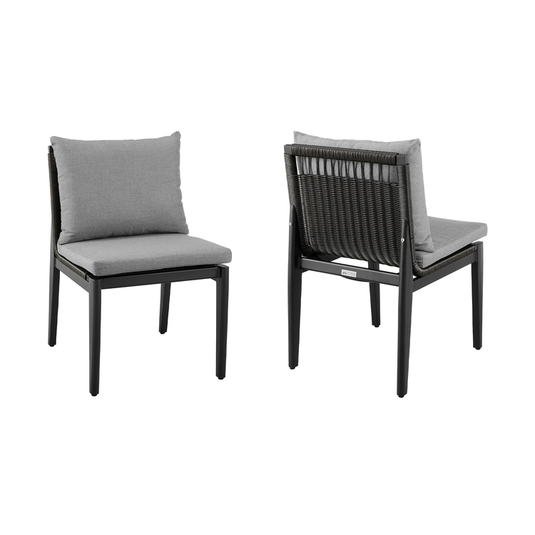 Modern Aluminum Outdoor Patio Dining Chairs with Gray Cushions - Set of 2 image - 1