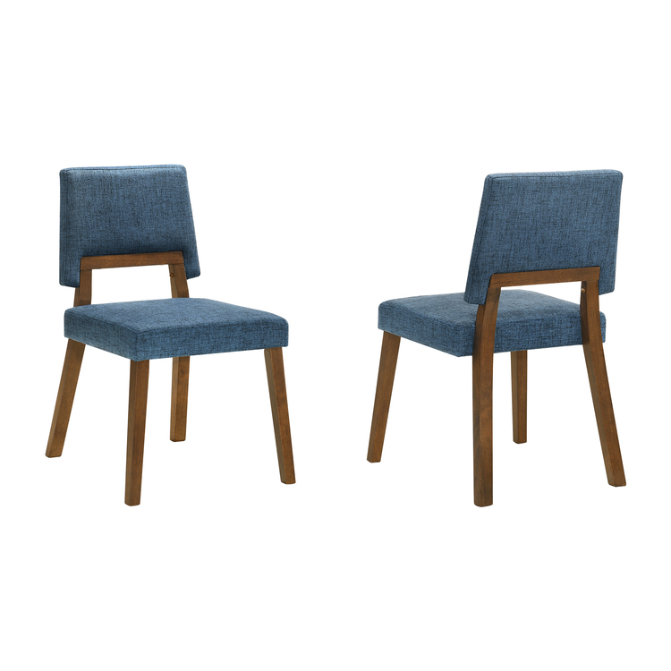 Armen Living Channell Wood Dining Chair in Walnut Finish with Blue Fabric - Set of 2 image - 1