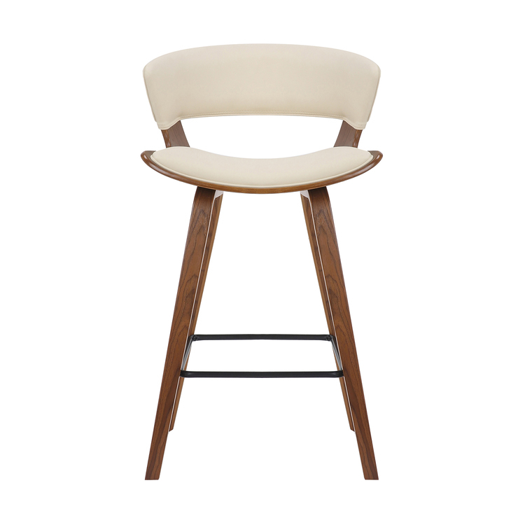 Modern Counter Height Bar Stool - 26 Inch Wood & Faux Leather Stools image - 1