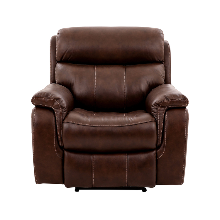 Armen Living Montague Dual Power Headrest and Lumbar Support Recliner Chair in Genuine Brown Leather image - 1