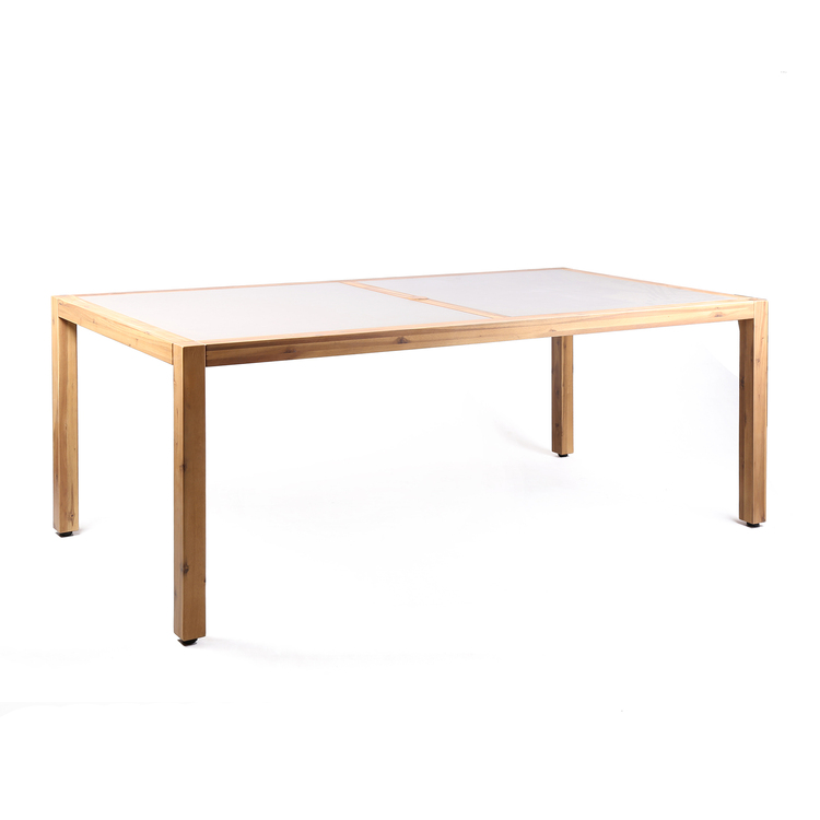 Gray Eucalyptus Wood Patio Dining Table with Teak Finish and Stone Top image - 1