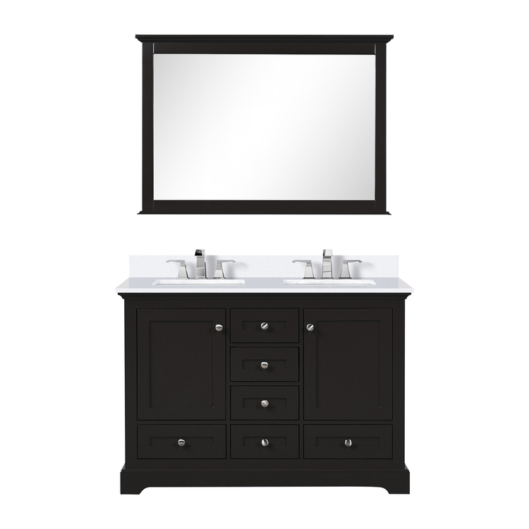 Lexora Dukes 48 in. W x 22 in. D Espresso Double Bath Vanity, White Quartz Top, Faucet Set, and 46 in. Mirror image - 1