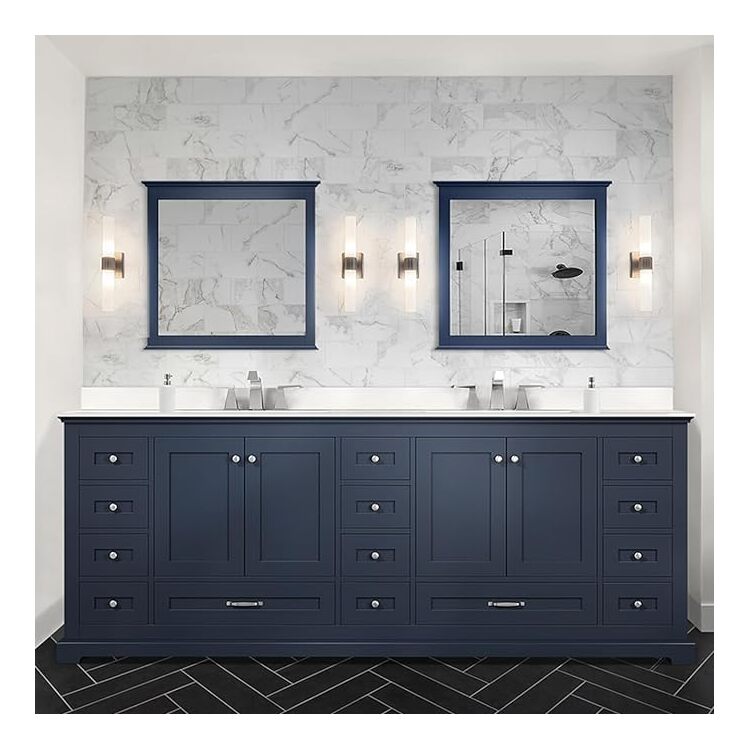 Lexora Dukes 84 in. W x 22 in. D Navy Blue Double Bath Vanity and White Quartz Top image - 1