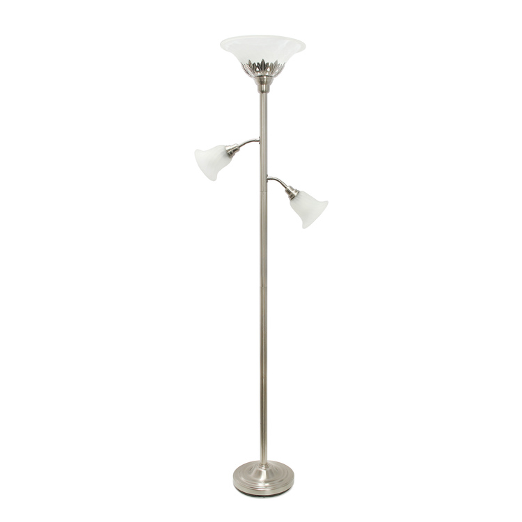 Elegant Designs 3 Light Floor Lamp with Scalloped Glass Shades, White image - 1