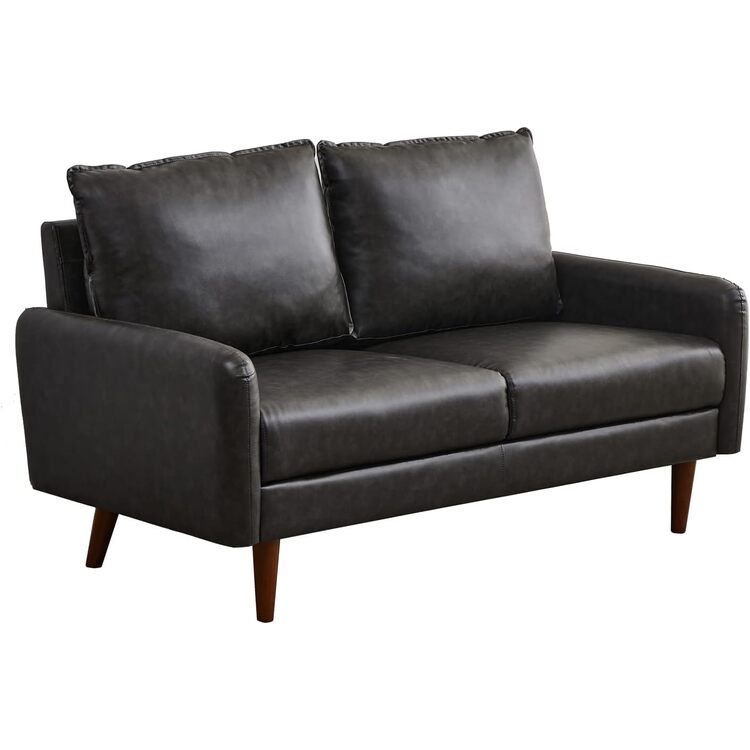 Modern Faux Leather Sofa with Wooden Legs - Living Room Couch image - 1