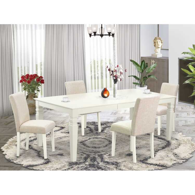 5 Piece Dining Set - Rectangle Table & 4 Linen Chairs - OJCommerce.com