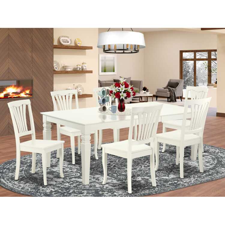 7 Piece Dining Set - White Kitchen Table & 6 Chairs - OJCommerce.com