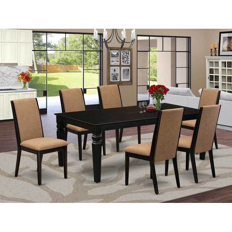 7-Piece Dining Set - Black Solid Wood Table & Chairs - OJCommerce.com