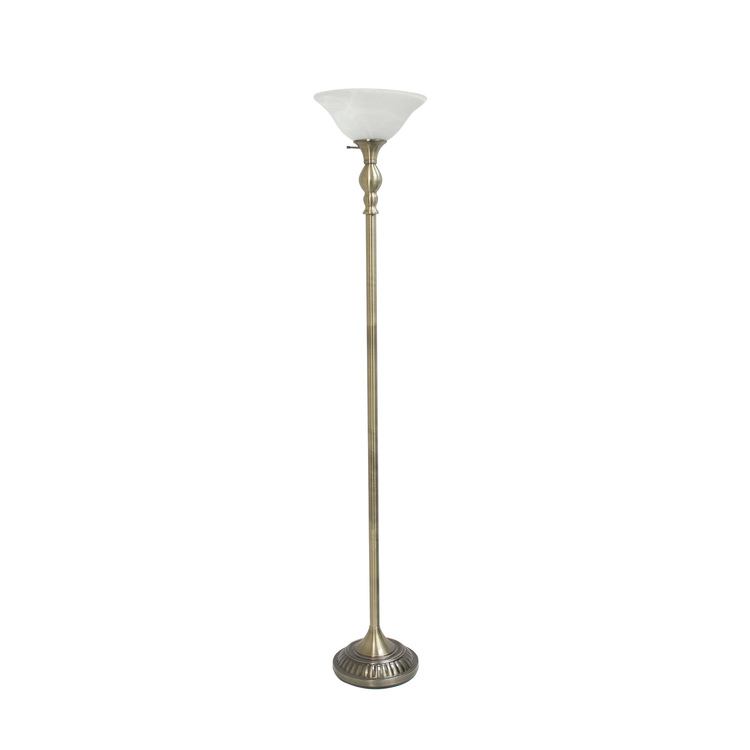Lalia Home Classic 1 Light Torchiere Floor Lamp with Marbleized Glass Shade, Antique Brass image - 1
