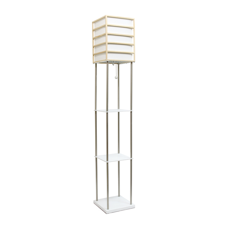 Lalia Home 1 Light Metal Etagere Floor Lamp with Storage Shelves and Linen Shade image - 1