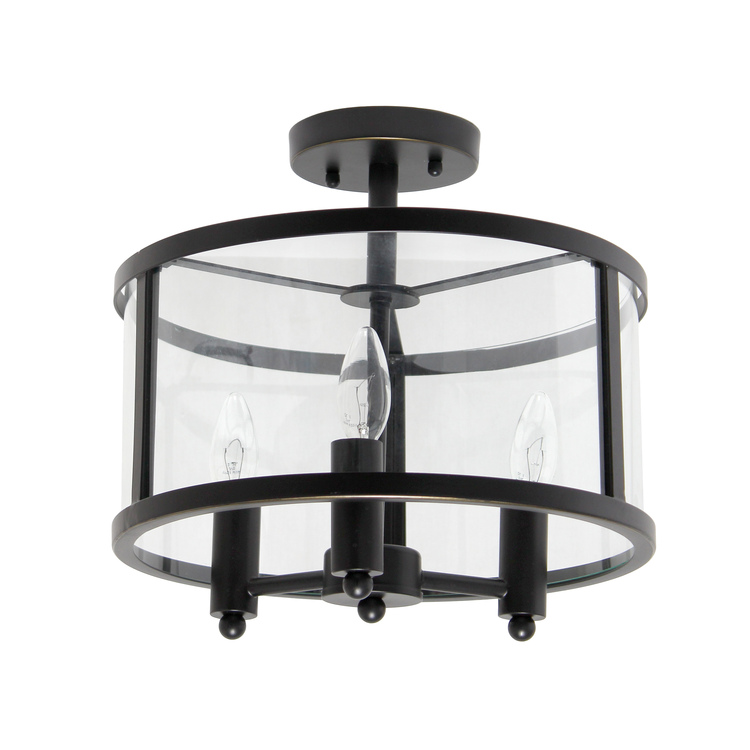 Lalia Home 3-Light 13" Industrial Farmhouse Glass and Metallic Accented Semi-flushmount, Matte Black image - 1