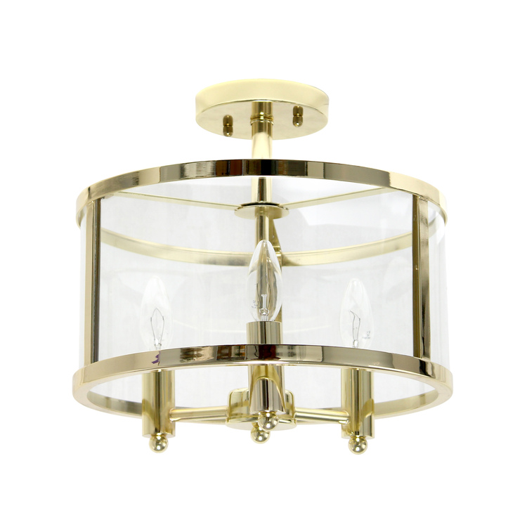 Lalia Home 3-Light 13" Industrial Farmhouse Glass and Metallic Accented Semi-flushmount, Gold image - 1