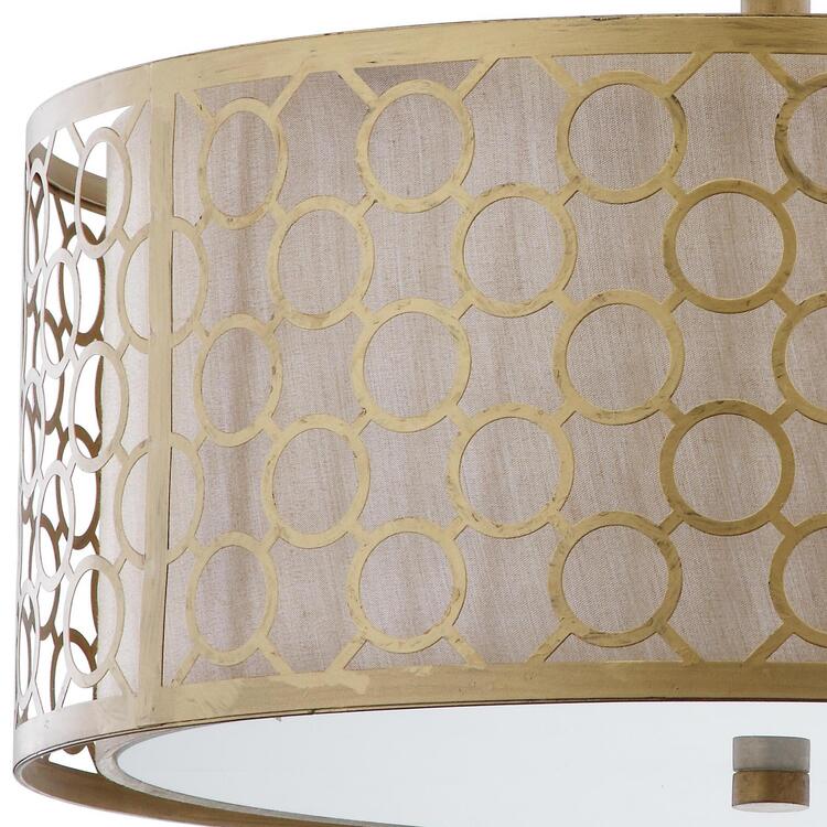 Cream Fabric Ceiling Light with Antique Gold Steel Shade - Safavieh image - 1