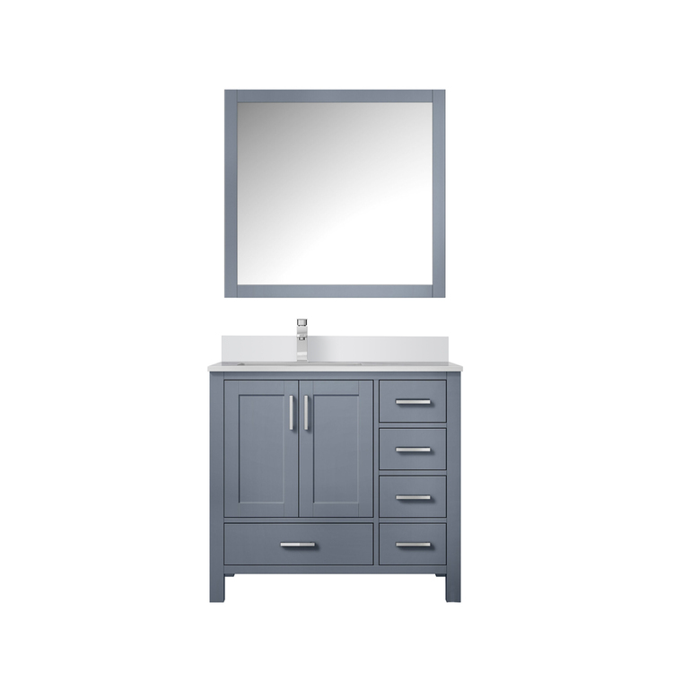 Lexora Jacques 36 in. W x 22 in. D Left Offset Dark Grey Bath Vanity, White Quartz Top, Faucet Set, and 34 in. Mirrors image - 1