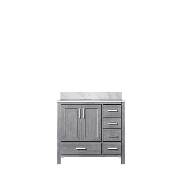 Lexora Jacques 36 in. W x 22 in. D Left Offset Distressed Grey Bath Vanity and Carrara Marble Top image - 1