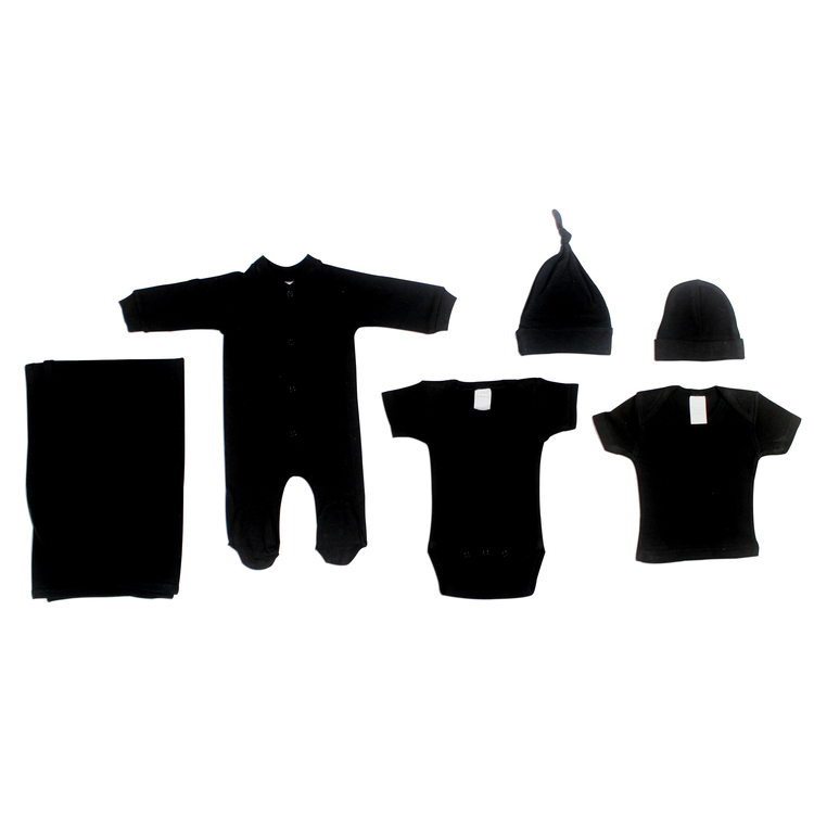 Newborn Black Layette Set Cotton Clothes 6 Piece Baby Gear - Bambini Infant Wear image - 1