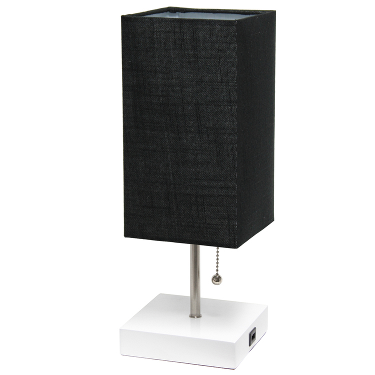 Simple Designs Petite White Stick Lamp with USB Charging Port and Fabric Shade, Black image - 1