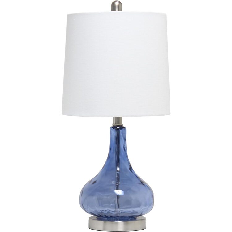 Modern Glass Desk Lamp with Dark Blue Drum Shade image - 1
