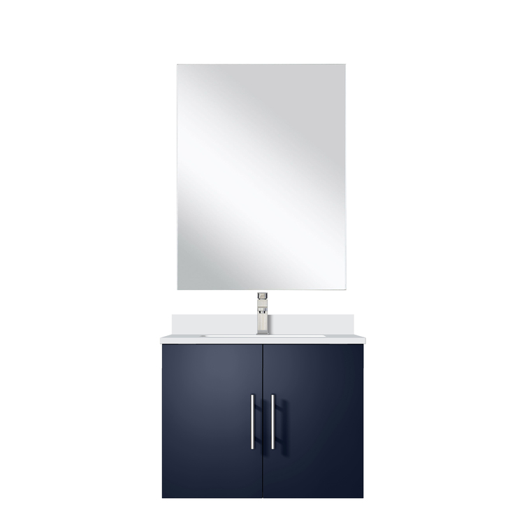 Lexora Geneva 24 in W x 22 in D Navy Blue Single Bath Vanity Cultured Marble Countertop, 18 in Mirror and Faucet Set image - 1