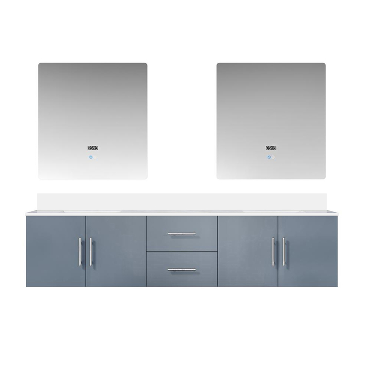 Lexora Geneva 80 in. W x 22 in. D Dark Grey Double Bath Vanity, White Quartz Top, and 30 in. LED Mirrors image - 1