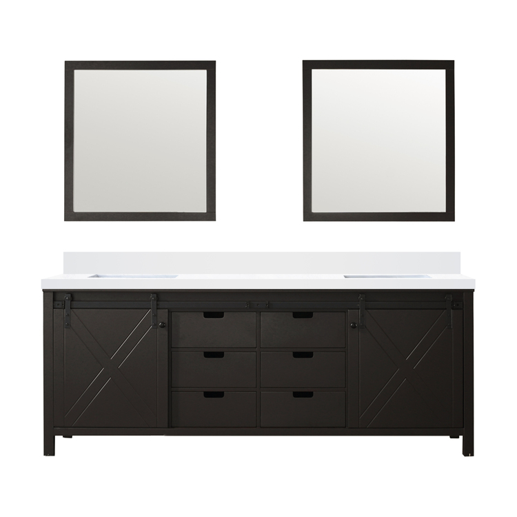 Lexora Marsyas 84 in W x 22 in D Brown Double Bath Vanity, Cultured Marble Countertop and 34 in Mirrors image - 1