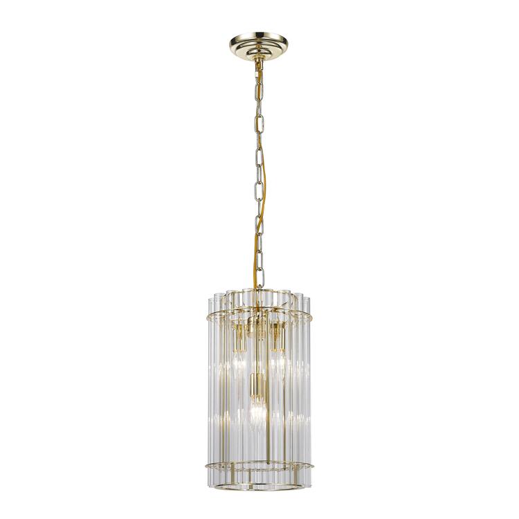 Bethel International Gold Frame Single Pendant Light Fixture with Clear Glass Tubes image - 1
