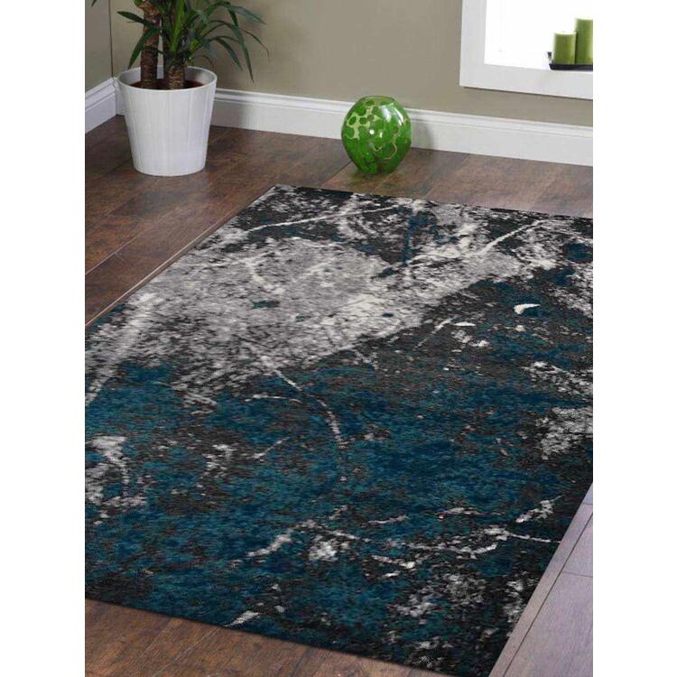 Rugsotic Carpets Machine Made Power Loom Polypropylene 3' 2'' x 10' Abstract Runner Rug Silver Ivory M00028 image - 1