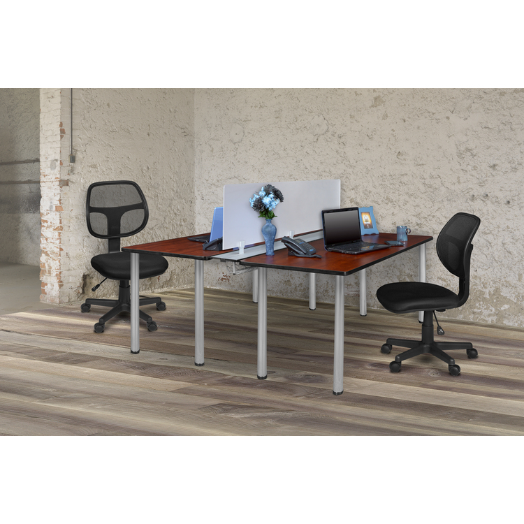 Cherry Wood Benching System w/ Chrome Hardware & Privacy Divider - Regency Seating image - 1