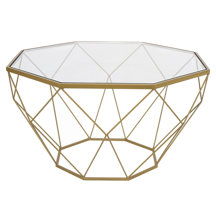 Modern Octagon Glass Coffee Table with Gold Chrome Base - LeisureMod image - 1