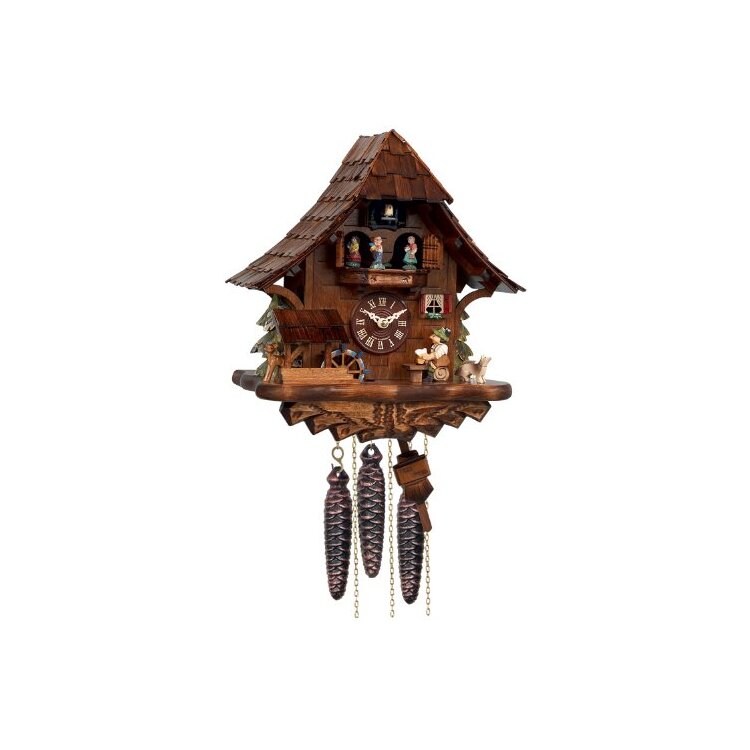 One Day Musical Beer Drinker Cuckoo Clock with Moving Waterwheel and Dancers image - 1