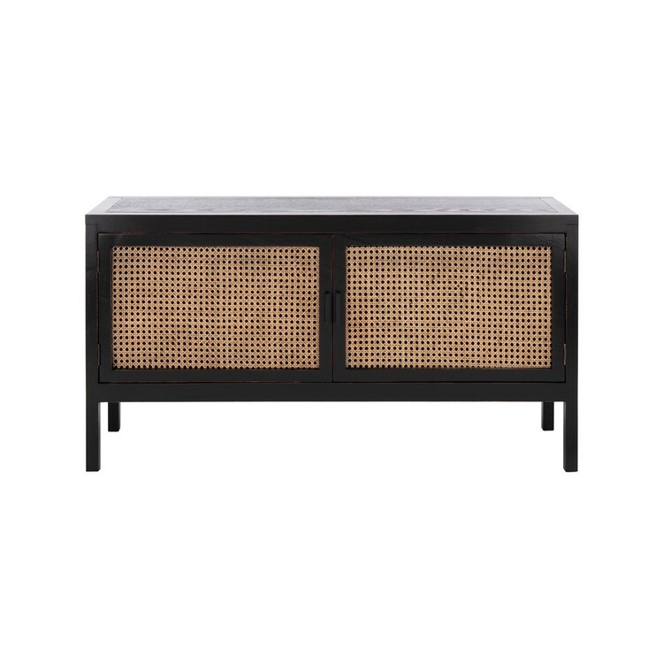 Safavieh Karel 2 Door Media Stand Furn Tv Cabinets, Black / Natural, 1' X 1', Square image - 1