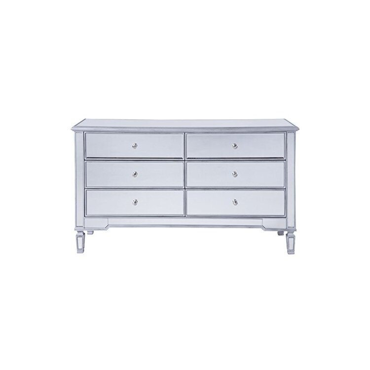 Elegant Decor 6 drawers cabinet 60 in. x 20 in. x 34 in. in silver paint image - 1