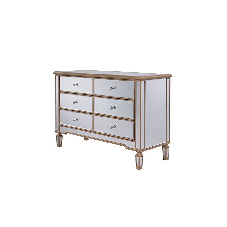 48in Modern Gold Dresser with Crystal Knobs & Carved Feet - Elegant Furniture image - 1