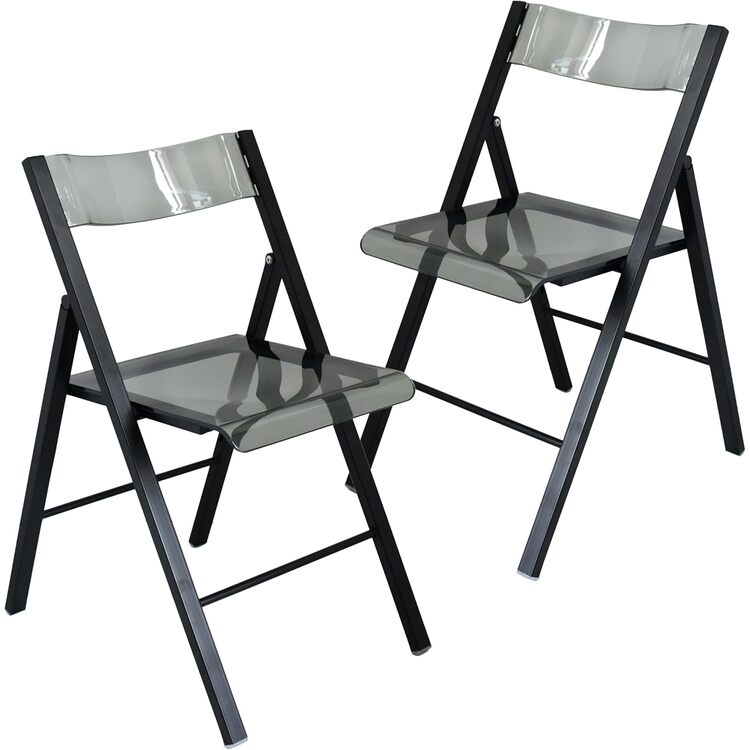 LeisureMod Menno Modern Acrylic Folding Chair Black Frame With Trans Black Seat Set of 2 image - 1