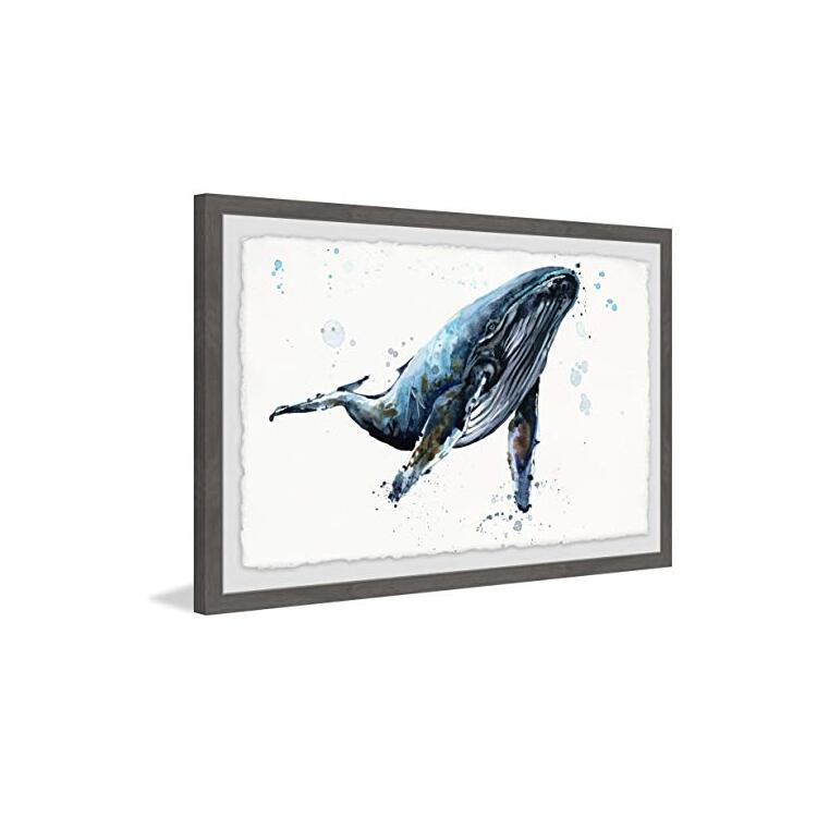 Blue Whale Watercolor Painting Framed Print Artwork Home Decor - Marmont Hill image - 1