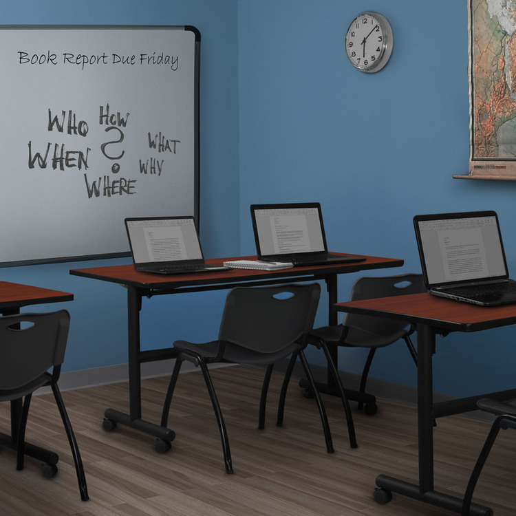 60 Flip Top Mobile Training Table, Cherry Finish, 2 Stack Chairs - Regency Seating image - 1