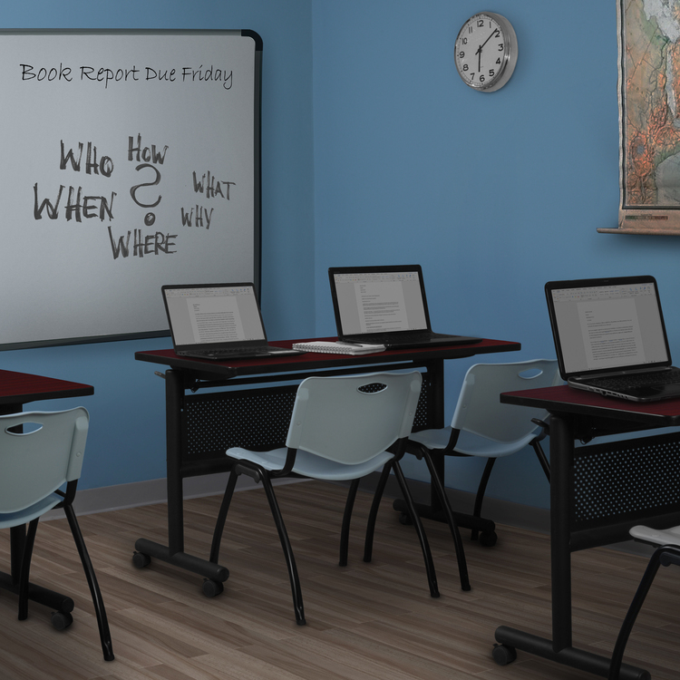 48x24 Mobile Flip Top Training Table and Grey Stack Chairs - Regency Seating image - 1