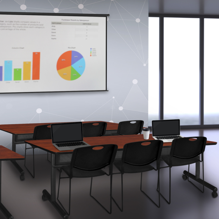 Cherry Flip Top Training Table and 3 Black Stack Chairs - Regency Seating image - 1