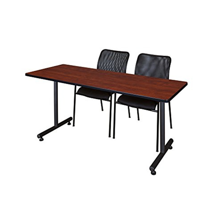 60" x 24" Kobe Training Table- Cherry & 2 Mario Stack Chairs- Black image - 1