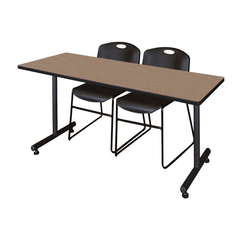 Regency Kobe 72 x 24 in. T-Base Training Seminar Table- Noble Oak, 2 Zeng Stack Chairs- Black image - 1