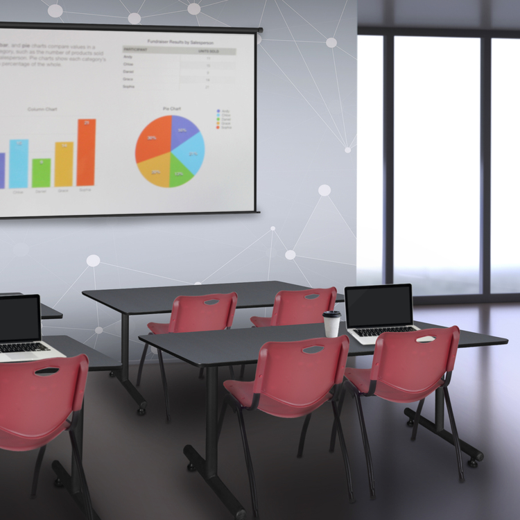 72" x 30" Kobe Training Table- Grey and 2 "M" Stack Chairs- Burgundy image - 1