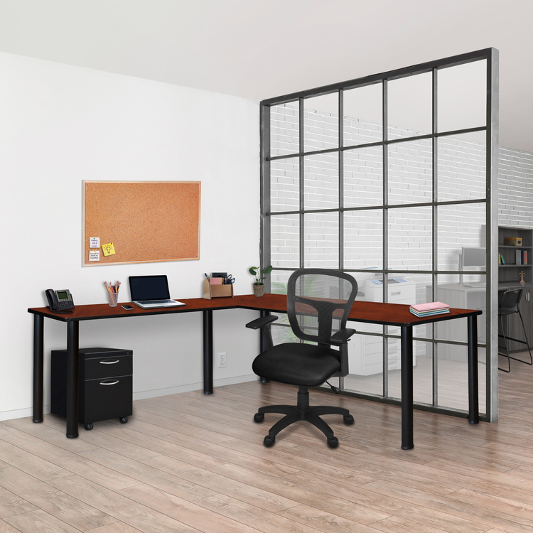 Cherry Black L Shaped Executive Desk 72 x 42 Office Workstation