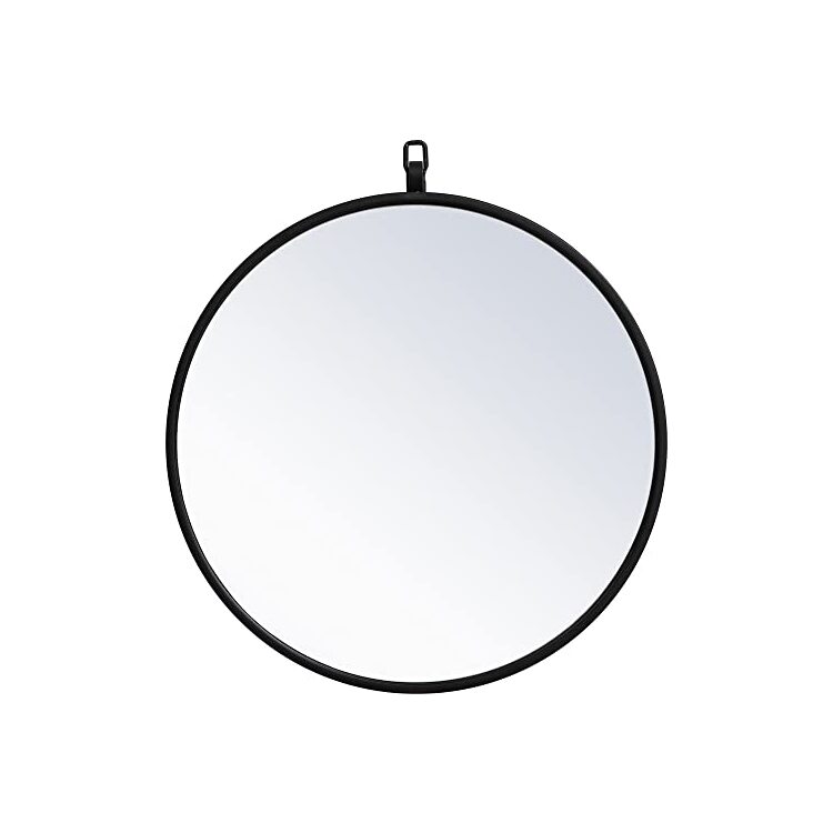 Elegant Decor Metal frame round mirror with decorative hook 18 inch in Black image - 1