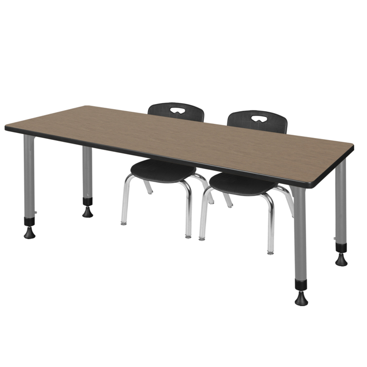 Regency Kee 72 x 24 in. Adjustable Classroom Table- Noble Oak Top, Grey Base & 2 Andy 12 in. Black Stack Chairs image - 1