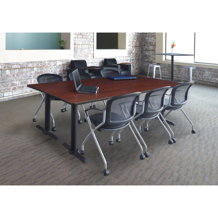 Cain 84" x 24" Training Table- Cherry & 3 Cadence Nesting Chairs- Black image - 1