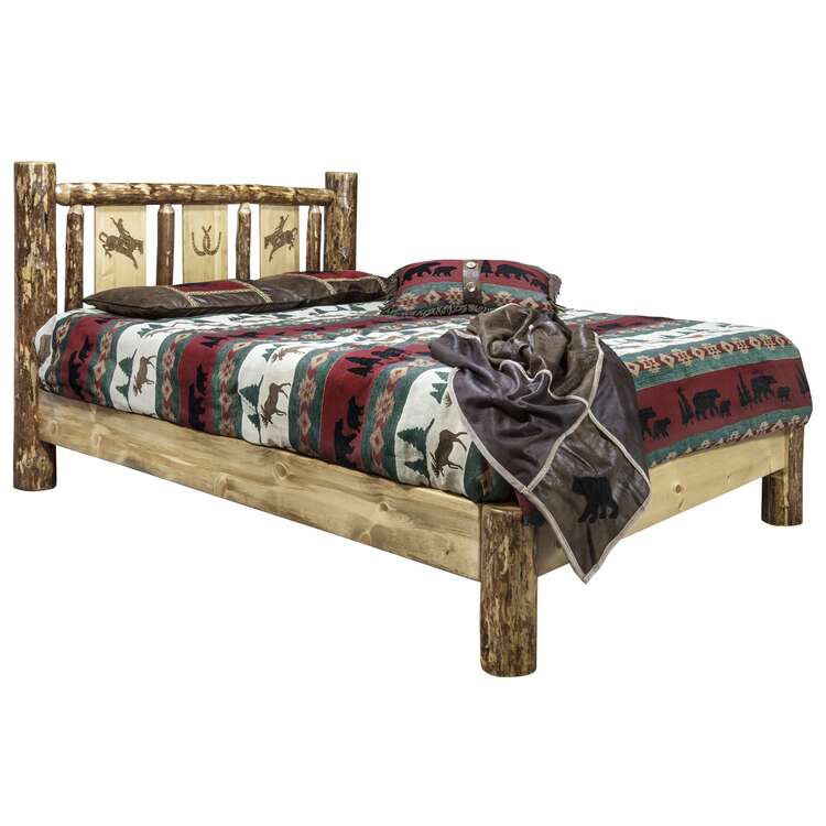 Glacier Country Collection Twin Platform Bed w/ Laser Engraved Bronc Design - Thumbnail 3