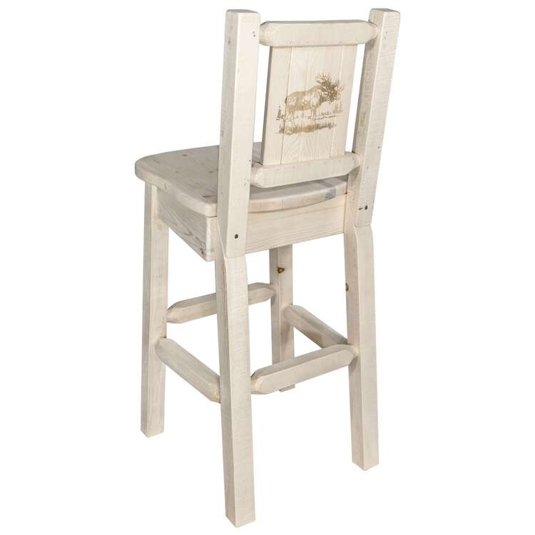 Homestead Collection Counter Height Barstool w/ Back and Laser Engraved Moose Design