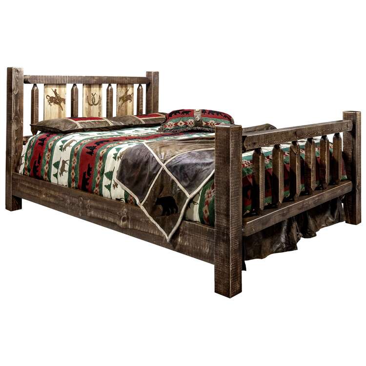 Homestead Collection Twin Bed w/ Laser Engraved Bronc Design, Stain & Clear Lacquer Finish image - 1
